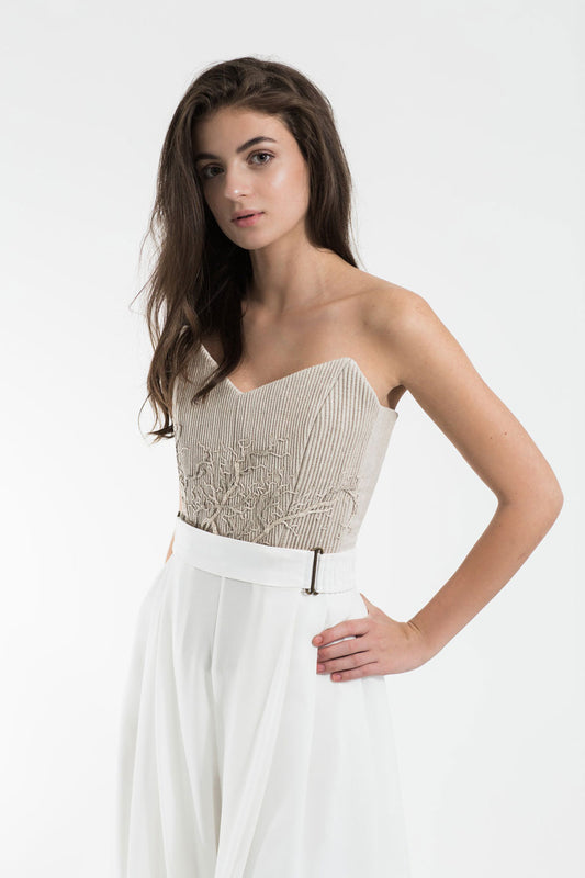 Linen corset with embroidery - Sand beige in XS/S by VIMPELOVA