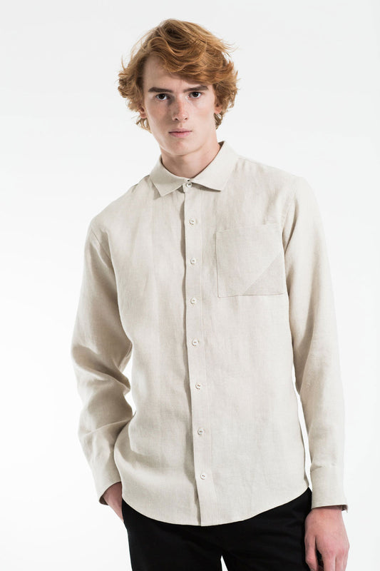 Linen shirt with pocket - Sand Beige in 36 by VIMPELOVA
