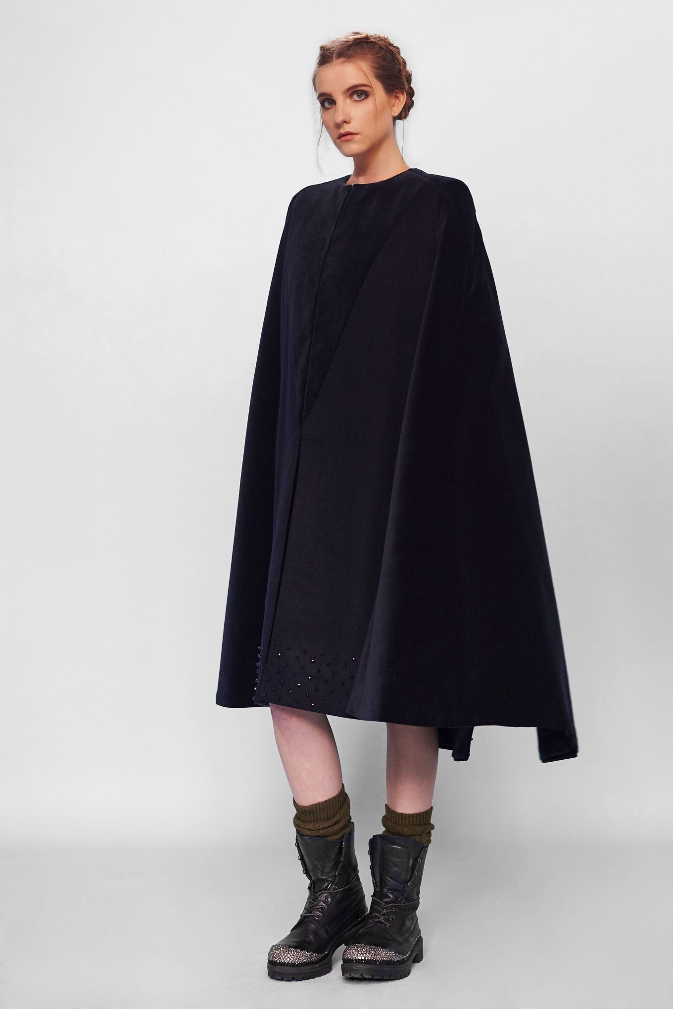 VILMA embroidered wool cape - Navy